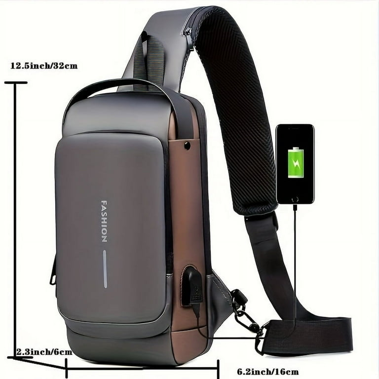 2024 NEW Men s Anti theft Shoulder Bag With USB Charging Port Casual Crossbody Bag Motocycle Sling Bag Walmart