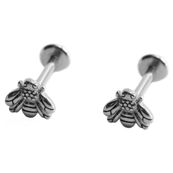 16G Top Honeybee Cartilage Stud Earrings Stainless Steel Tiny Bee Screw Lip Tongue Piercing Barbell Labret Studs for Women Men