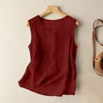 thumbnail image 6 of Craaazy Women Sleeveless Blouses Relaxed Fit Solid Color Round Neck Floral Embroidery Tank Tops Soft Linen Blend for Going Out Summer Vacation, 6 of 8