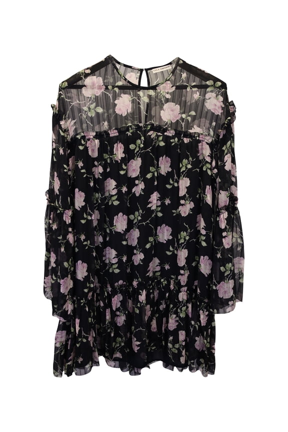 Pre-Owned Ulla Johnson Dahlia Floral Mini Dress in Black Silk
