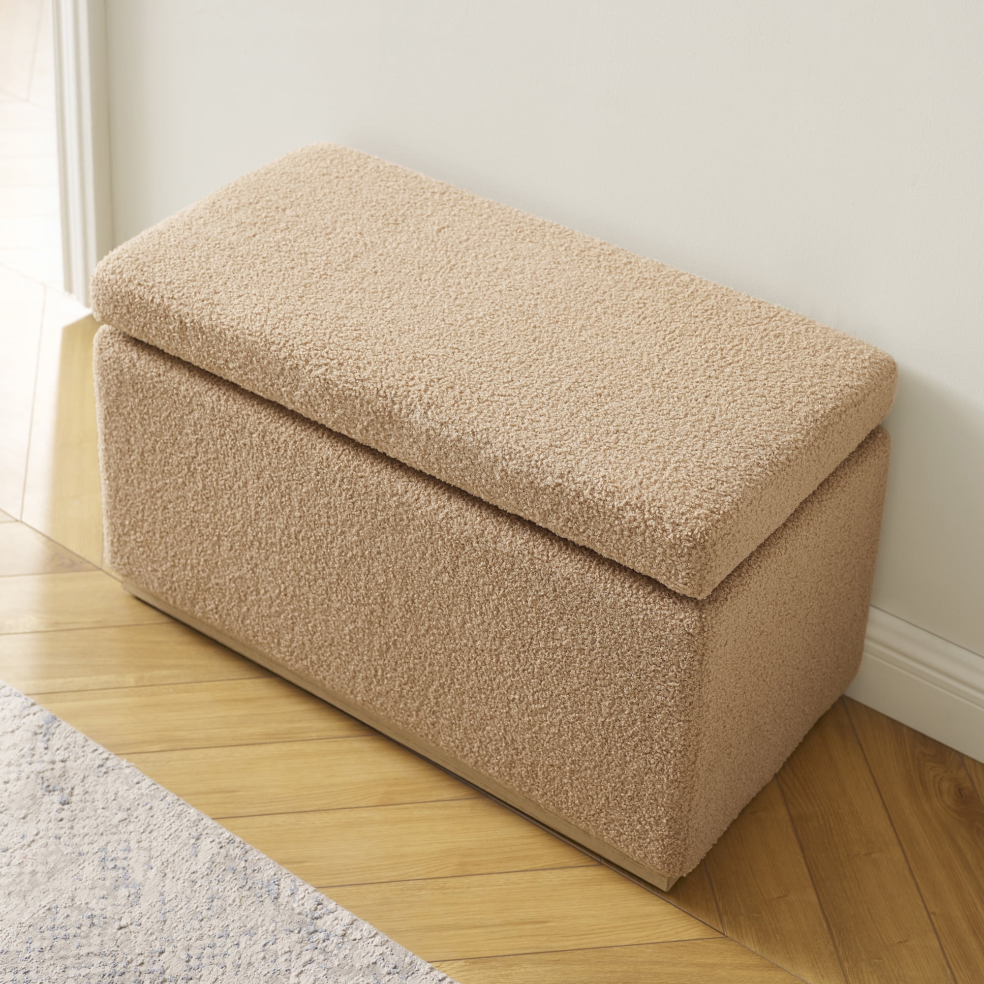 Linon Elta Rectangle Storage Ottoman, Tan