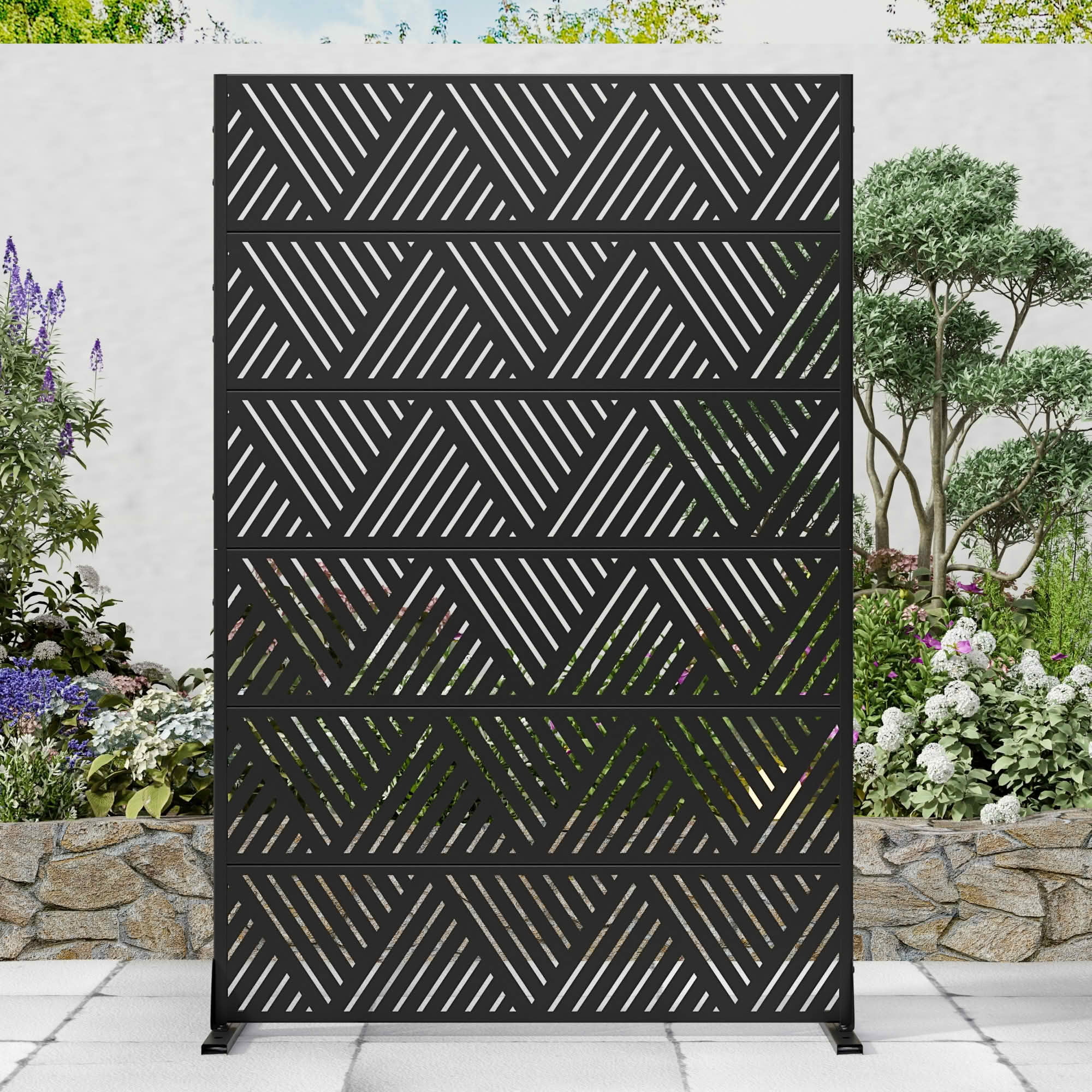 MAYEERTY 72x47x16 Inch Black Triangle Light Galvanized Steel Privacy Screen, 6 Piece Set for Outdoor Street