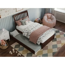 Roslyn Twin Wood Platform Bed with Panel Footboard and Twin Trundle in Walnut