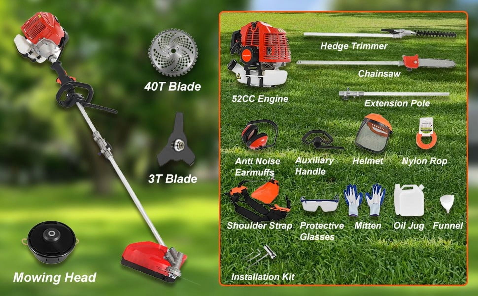 YNCE 52CC 2-Cycle Gas Weed Wacker, 5 in 1 String Trimmer, 2025 Upgraded Weed Eater Gas Powered, 9500rpm High Power Gas Weed Eater, Brush Cutter