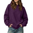 thumbnail image 2 of Women's Warm Hoodies Pullover Casual Comfortable Solid Hoodie Loose Long Sleeve Hooded Sweatshirt Blouse, 2 of 9
