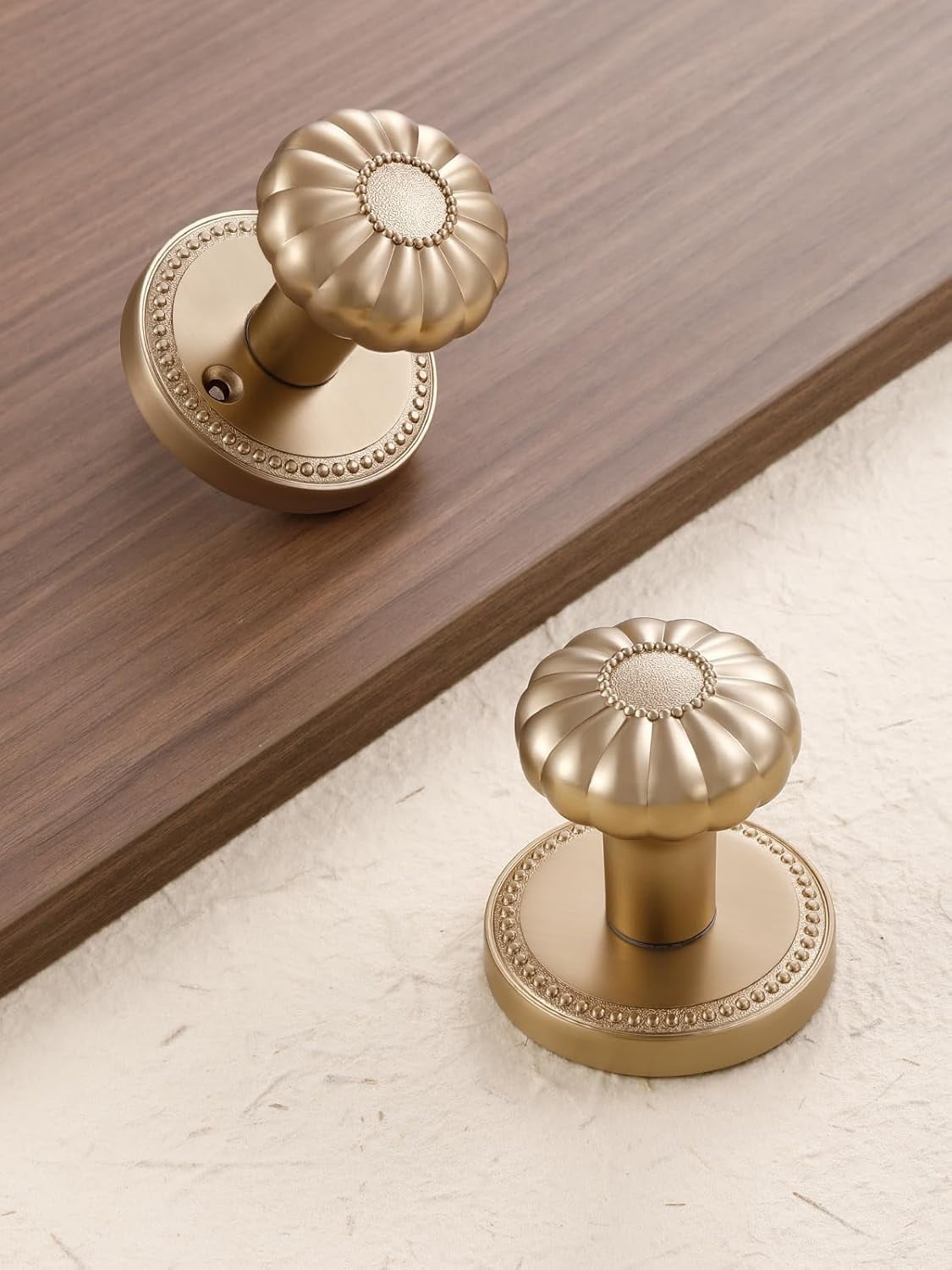1 Pack Champagne Bronze Door Knobs Passage Door Knobs Interior Satin Brass Door Knob for Hall and Closet,Zinc Alloy