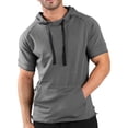 thumbnail image 2 of Men's Loose Pocket Casual Sports Hooded Short-Sleeve T-Shirt Comfortable Soft Fabric Spring & Summer Daily Wear Active Tops,Dark Gray,S, 2 of 5