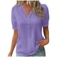 thumbnail image 1 of Blusa elegante lisa de verano con cuello en V y encaje para mujer - Camiseta cómoda de manga corta en color liso, 1 of 5