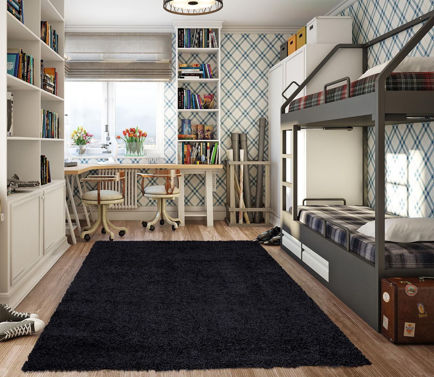 Ottomanson Non-Slip Rubberback Soft Shag Runner Rug for Hallway and Bathroom, Area Rug for Living Room, Bedroom, Dining Room