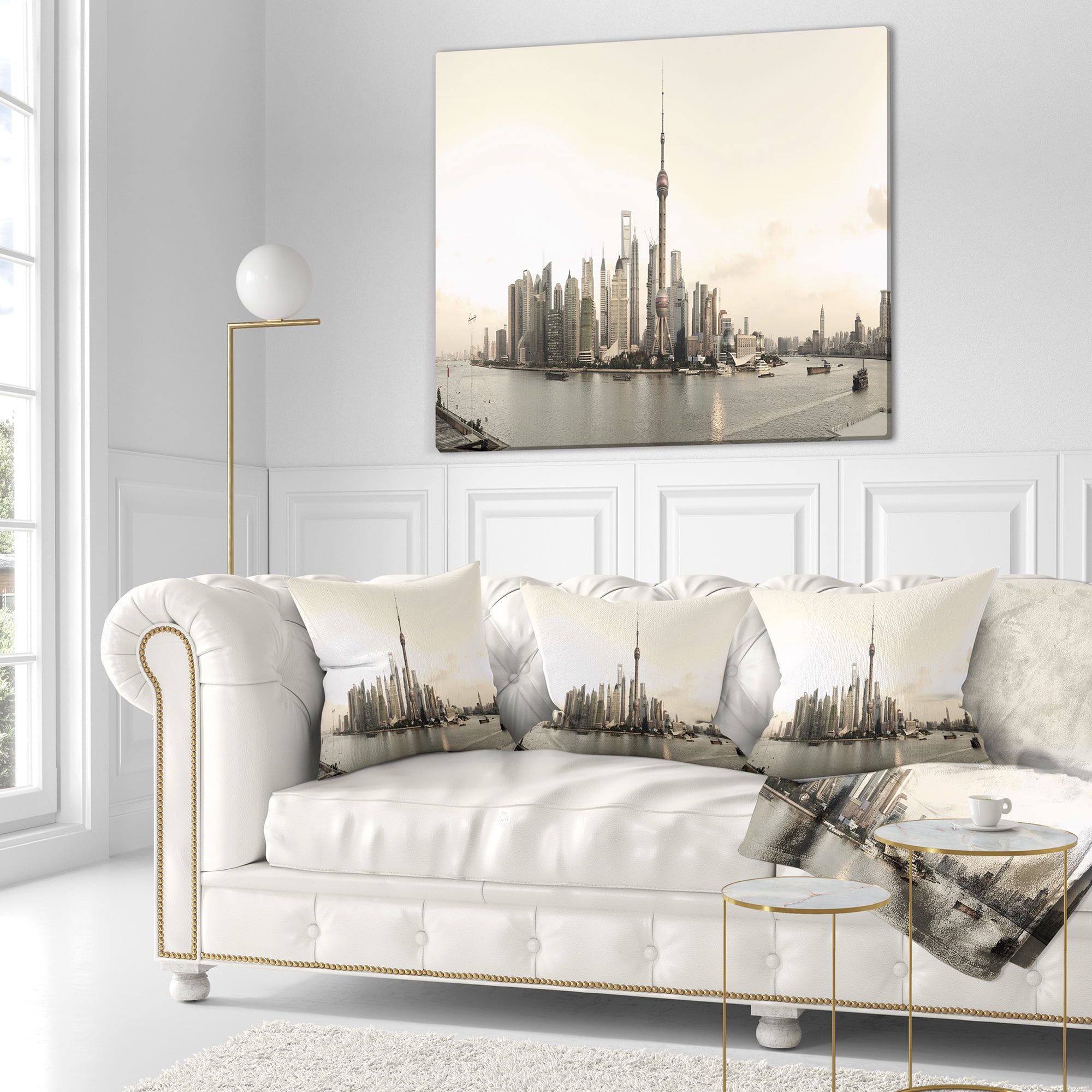 Designart Shanghai s Modern Architecture - Cityscape Photo Throw Pillow - 18x18