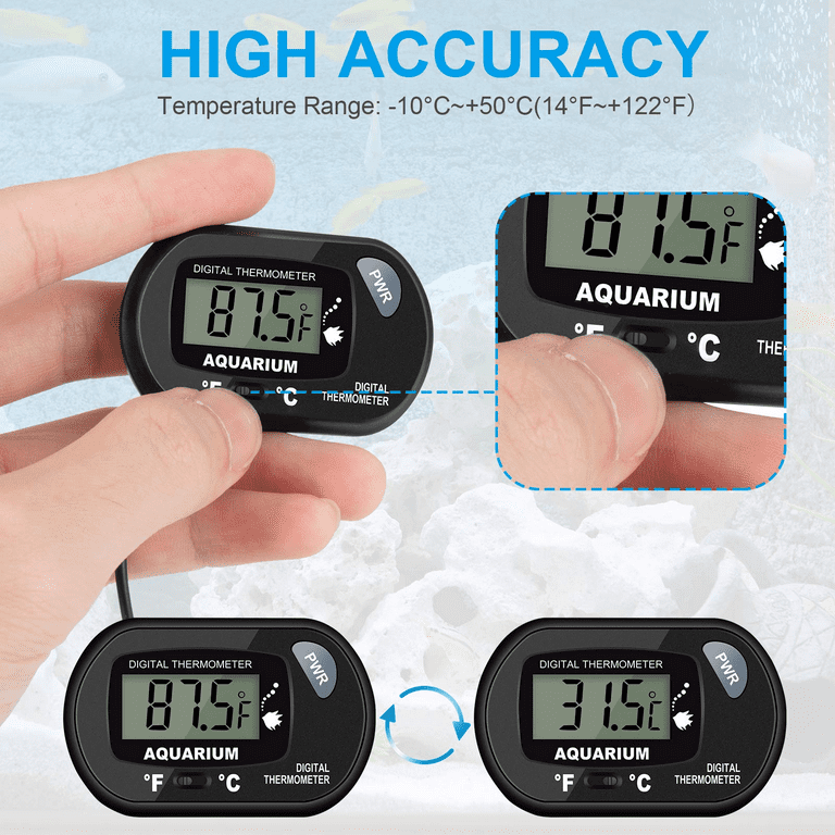 Qooltek Digital LCD Thermometer Temperature Gauge Aquarium Thermometer with  Probe for Vehicle Reptile Terrarium Fish Tank Refrigerator(Fahrenheit)