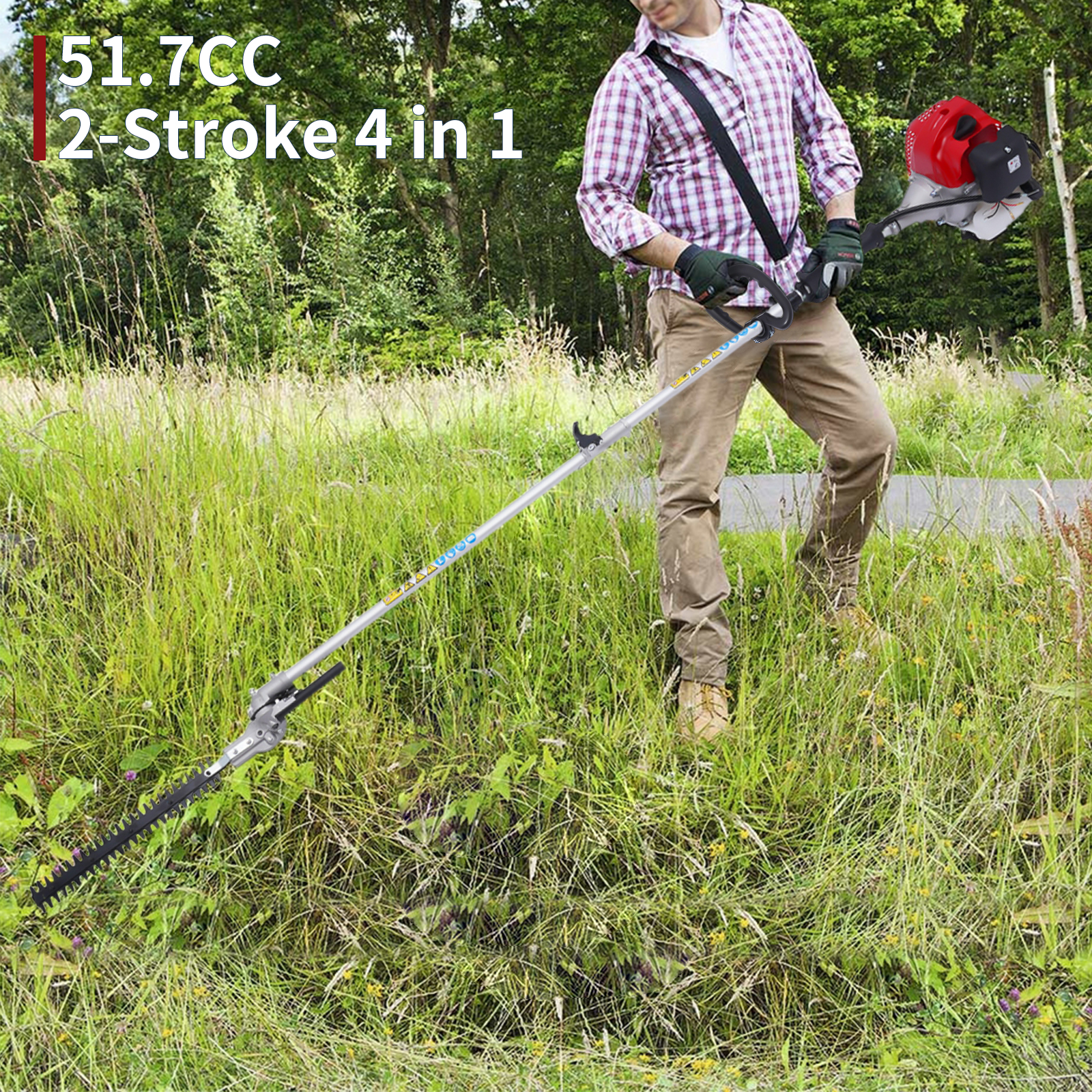 Peakora 51.7cc 2-Stroke Lawn Mower 1.4kw 6500rpm Grass Trimmer Gardener Hedge Shears for Parks, Yards