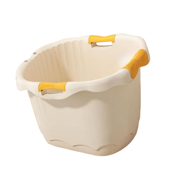 Cubo de ducha con asiento de apoyo, antideslizante, portátil, cómodo, cubo de baño para bebés, bañera para niños recién nacidos Amarillo S