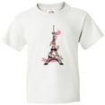 thumbnail image 3 of Inktastic Eiffel Tower in Paris with Flowers and Pink Banner Youth T-Shirt, 3 of 5