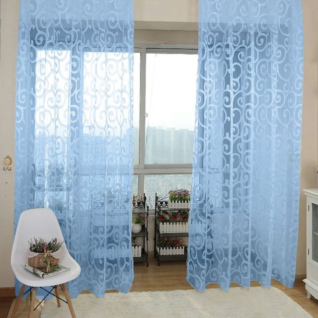 Wosthever Home Hotel Romantic Window Curtain Living Furniture Bedroom Decor Drape Soft Accessory Breathable Full Room Flocking Decoración del hogar Cielo azul