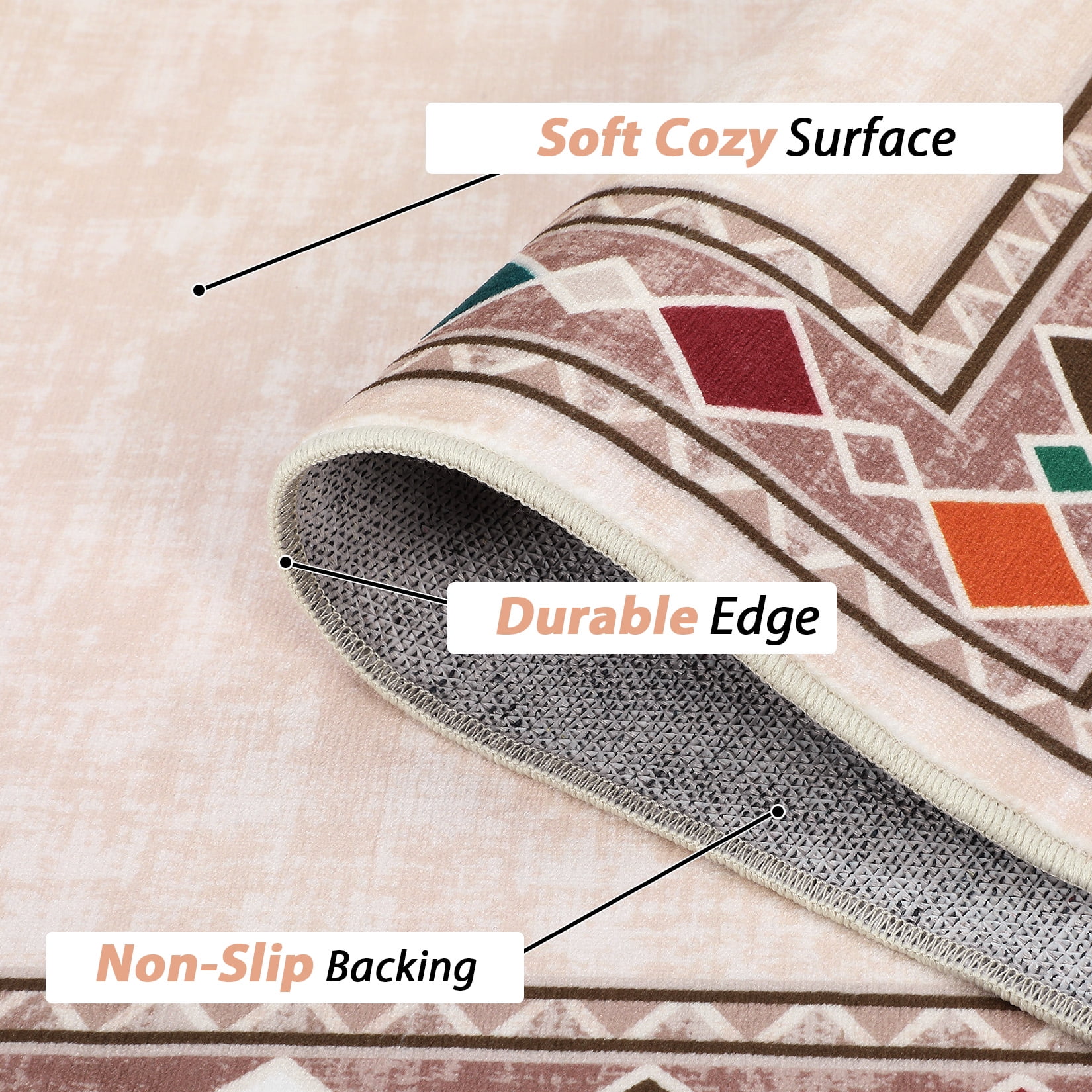 Hasoo Area Rug 5' x 7' Washable Bordered Rug for Living Room Non-Slip Accent Indoor Neutral Carpet Beige