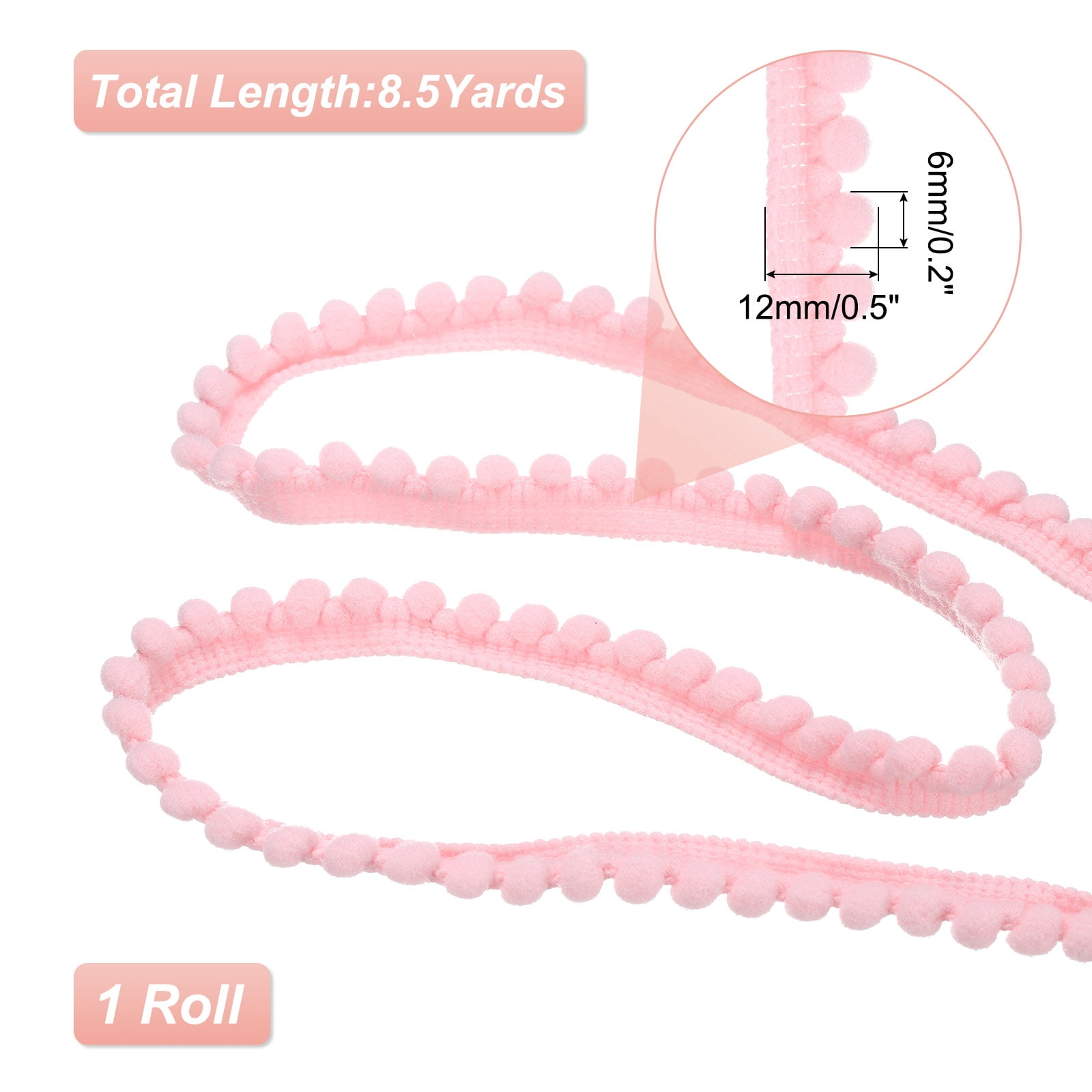 Unique Bargains Pom Trim Ribbon with Ball Fringe for DIY Craft Light Pink