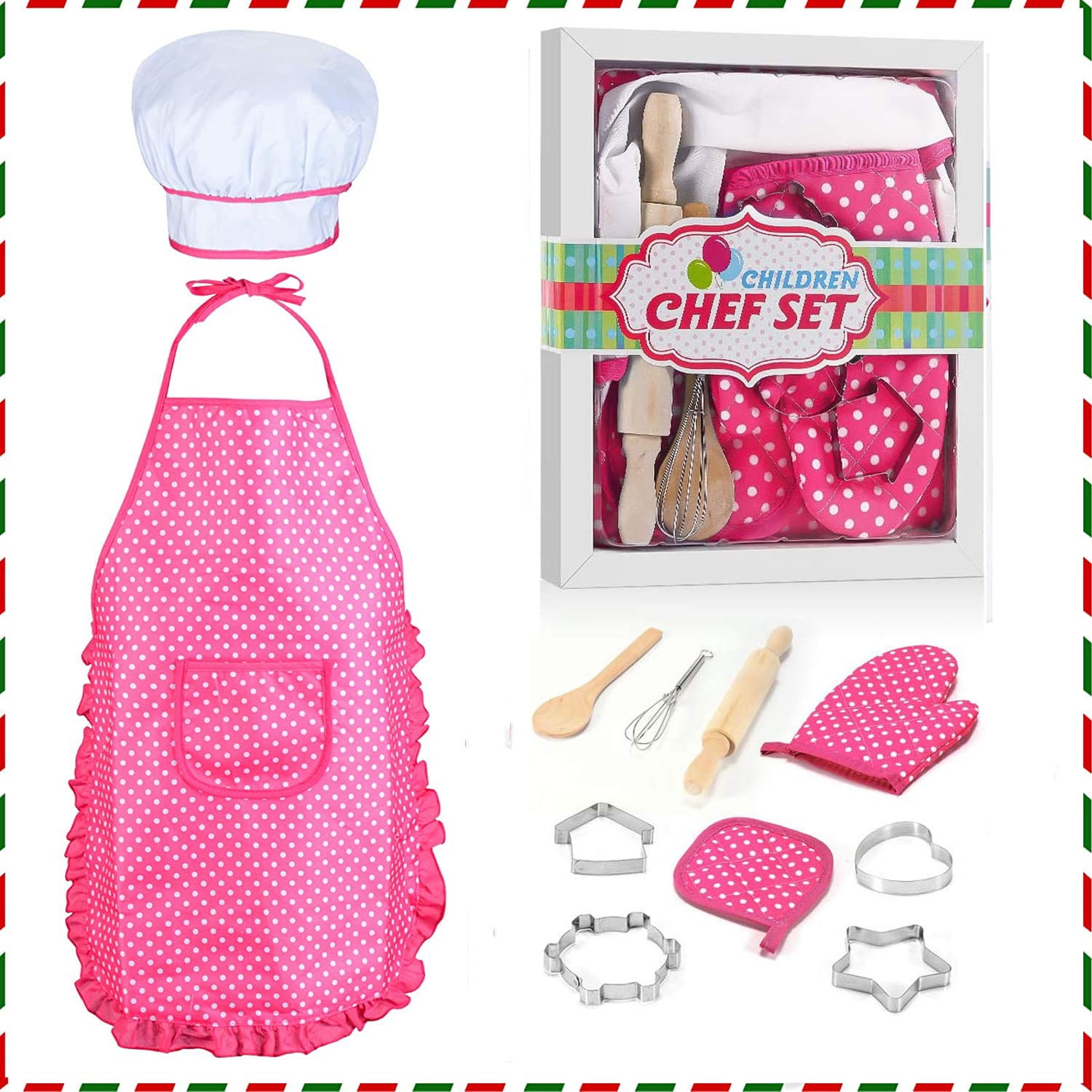 Chef Set Kitchen Cooking Baking Kit 25Pc Apron Hat Wooden Spoon Cookie Cutters 