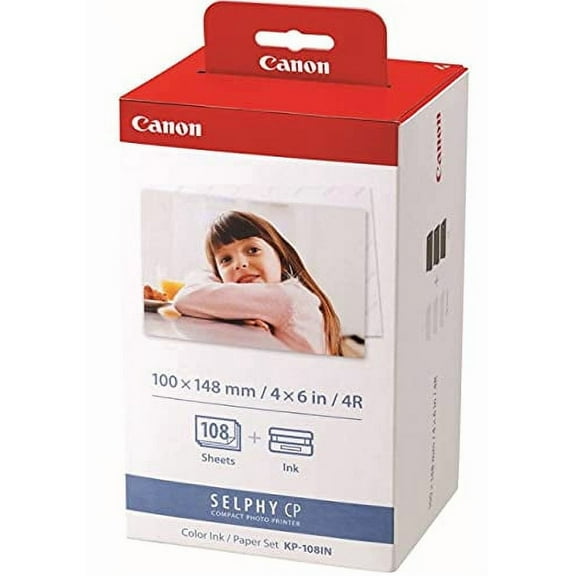 Canon KP-108IN 3 Color Ink Cassette and 108 Sheets 4 x 6 Paper Glossy for SELPHY CP1300, CP1200, CP910, CP900, CP760, CP770, CP780 CP800. Bonus: Quality Photo Microfiber Cloth