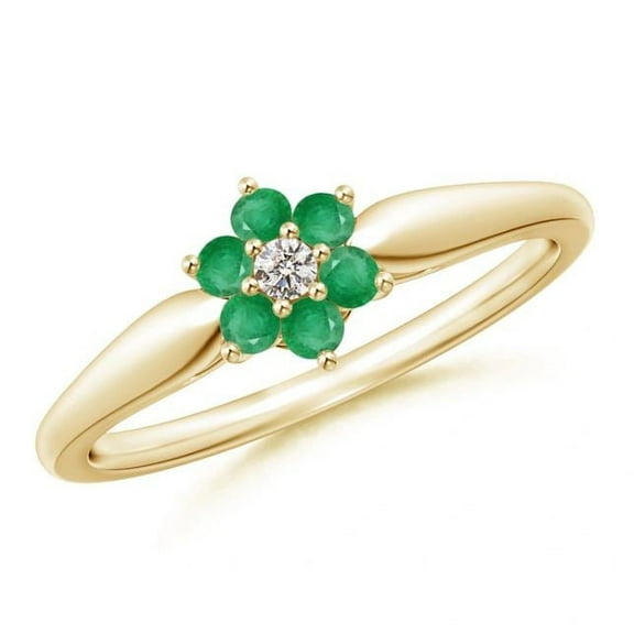 Round Shape Green Emerald CZ Diamond Cocktail Band Ring Women 925 Sterling Silver Yellow Gold Plated May Birthstone Valentine Day Birthday Gift Gemstone Jewelry