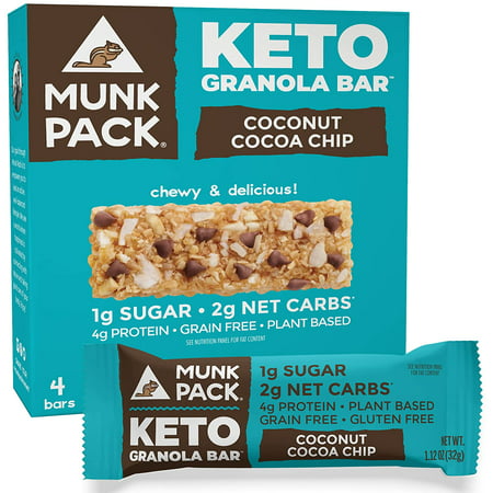 Munk Pack Keto Granola Bar Munk Pack Keto Granola Bar Coconut Cocoa Chip Grain Free and Vegan Free 1g Sugar 2g Net Carbs 4 Grain Free and Vegan Free 1g Sugar 2g Net Carbs 4g Protein (Pack Of 4)