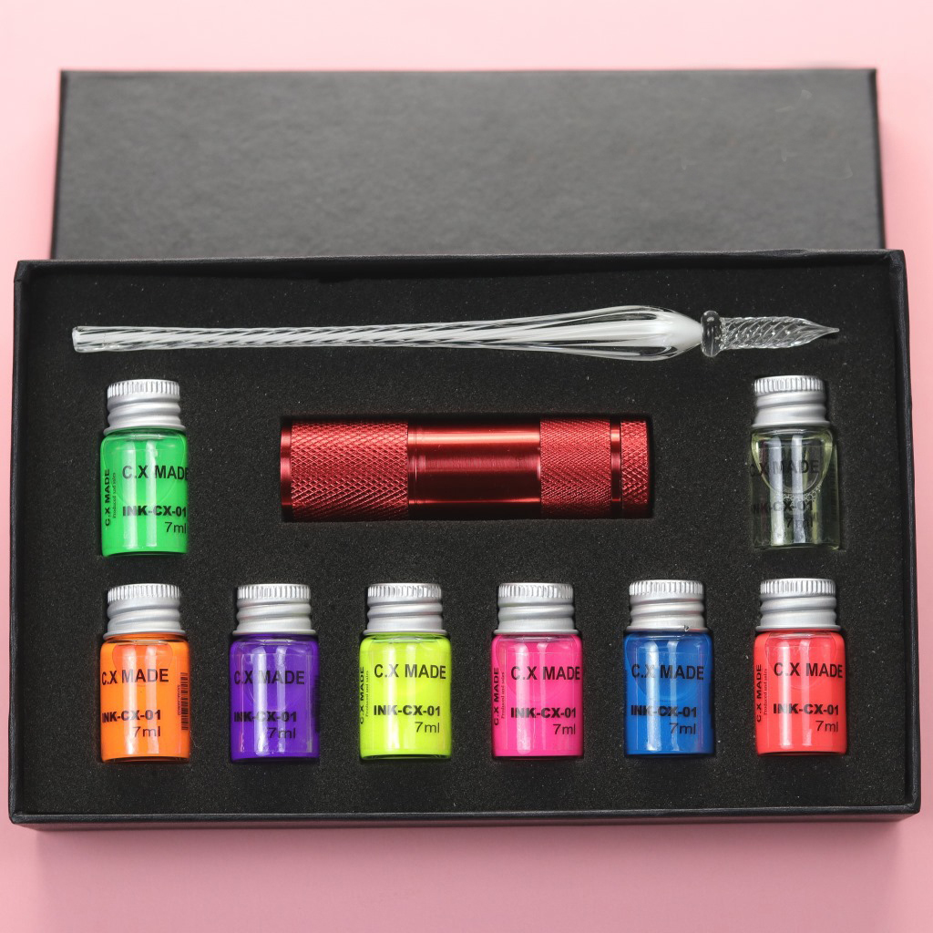 Glass Calligraphy Pens Crystal Glass Dip Pen and Color Ink Pen Holder Set Art Supplies for Signatures, Beginners Journaling Lettering Drawing Holiday Gift Decoration