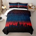 thumbnail image 2 of Erosebridal Spider Web Halloween City Bed Spread Queen for Boys Girl, Blue Red Gradient Town Queen Coverlet Set, 3-Piece, 2 of 7