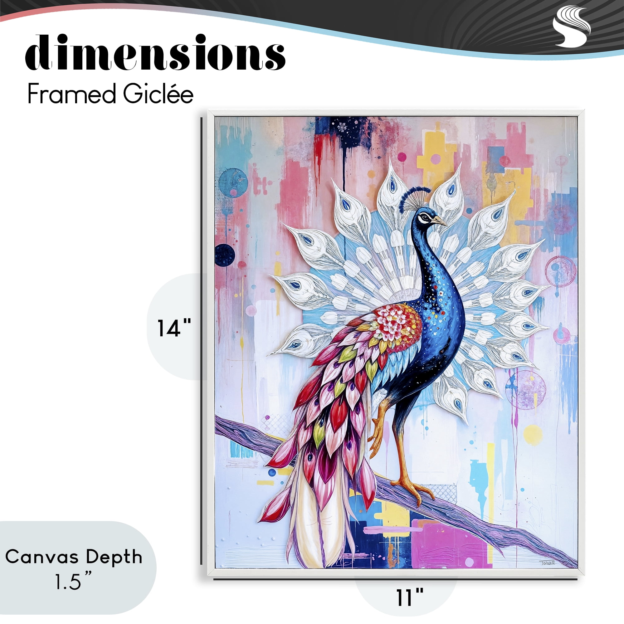 Stupell Industries Radiant Peacock on Branch White Framed Giclee Art, design by Tabz Jones