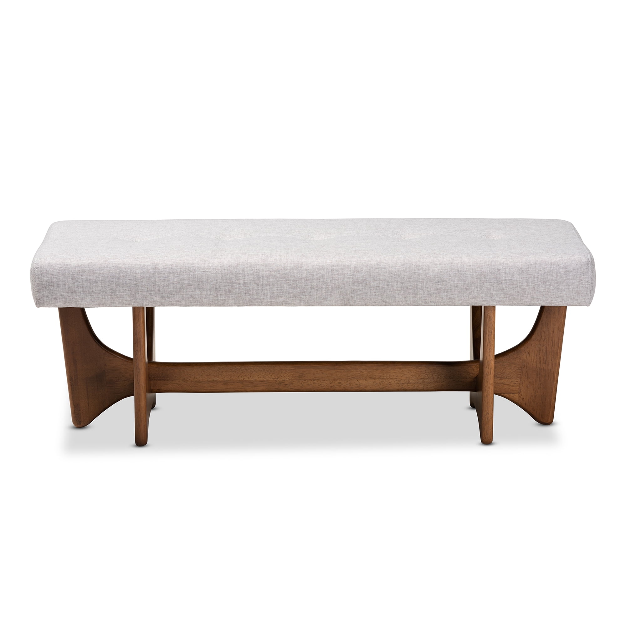 Baxton Studio Theo Mid-Century Modern Grayish Beige Fabric Upholstered Walnut Finished Bench