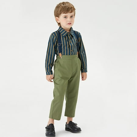 

Herrnalise Newborn Clothes Autumn Winter Boys Long Sleeve Suspender Trousers Set Boys Sling Gentleman Clothes Formal Dress Suit Clothes for Boys under $10