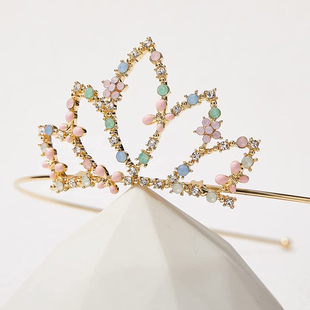 Kids Golden Flower Girl Tiara Crown - Princess Crown For Weddings, Prom, Dress-Up