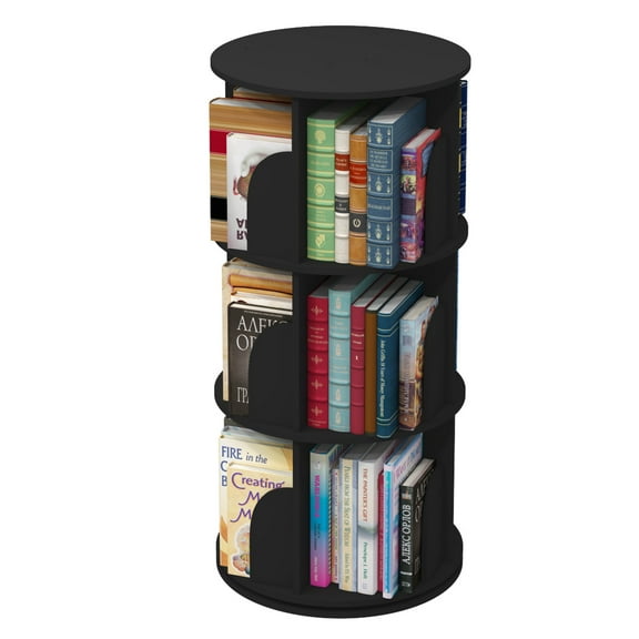 360° Rotating Stackable Shelves Bookshelf Organizer 3 Tiers- Black