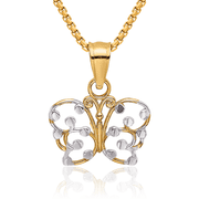 14K Solid Yellow Gold Butterfly Wings Necklace Chain Pendant Charm with chain 18inch