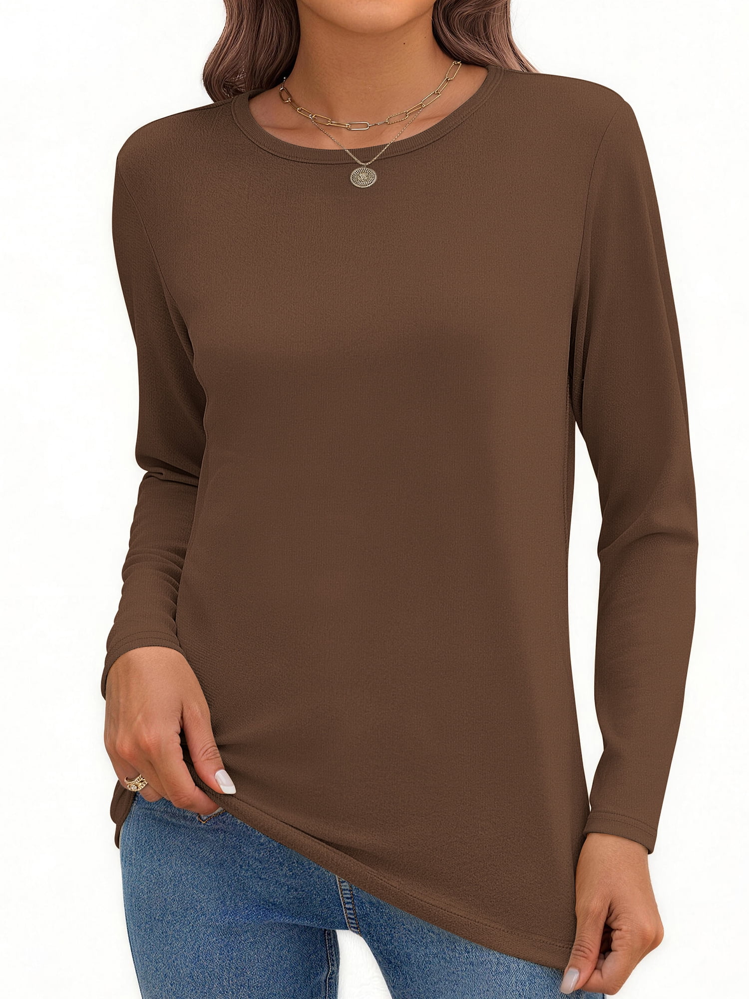 MOSHU 3 Pack T Shirts for Women Crew Neck Long Sleeve Womens shirts Casual Loose Fit Fall Tops