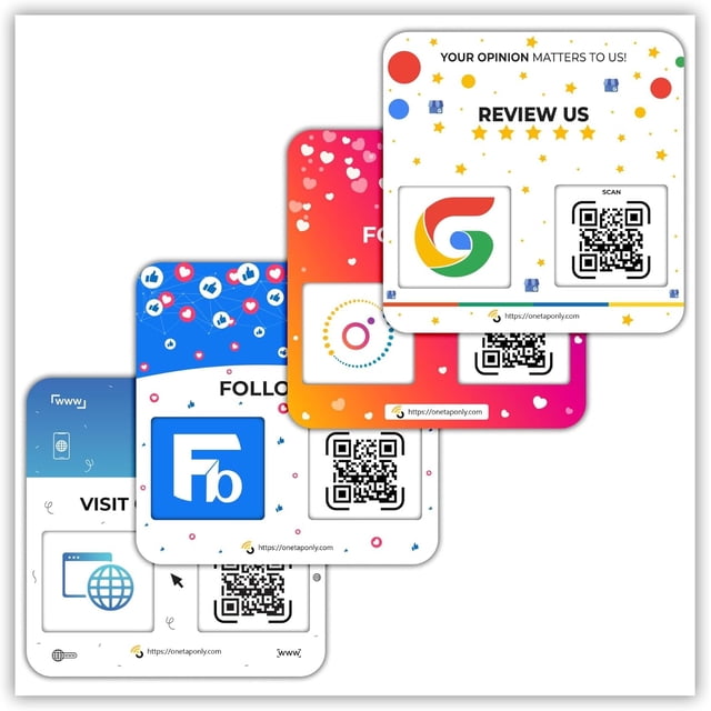 Social Review Plate -4 Pack Adhesive Instant Reviews Signs - QR Code Review plate for Business, Best Customer Feedback Stand