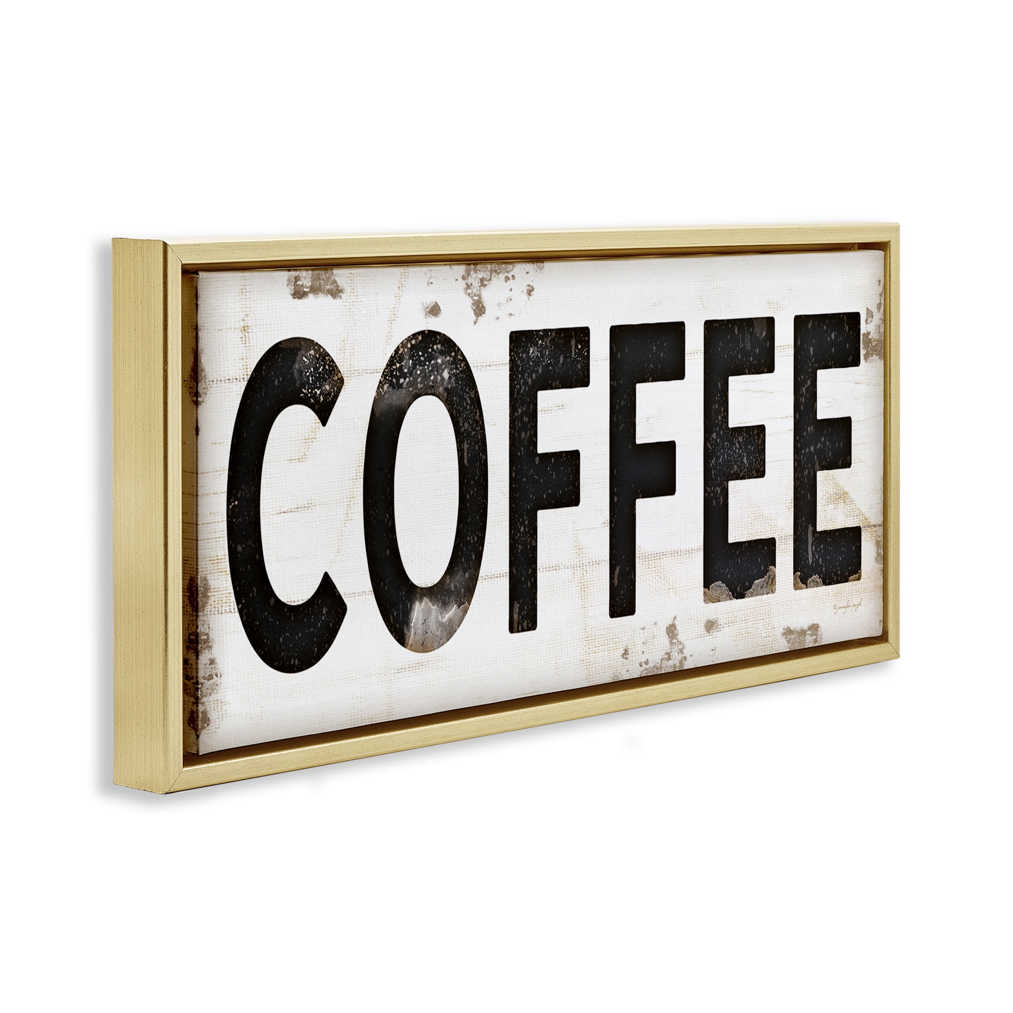 Stupell Industries Coffee Typography Vintage Sign Food & Beverage Painting Gold Floater Framed Canvas Art Print Wall Art, 25 x 11
