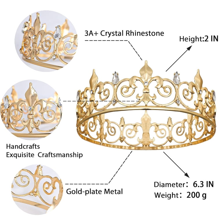 Sasylvia King & Queen Crown Set - Silver & Gold Metal Rhinestone Crowns For Prom Parties