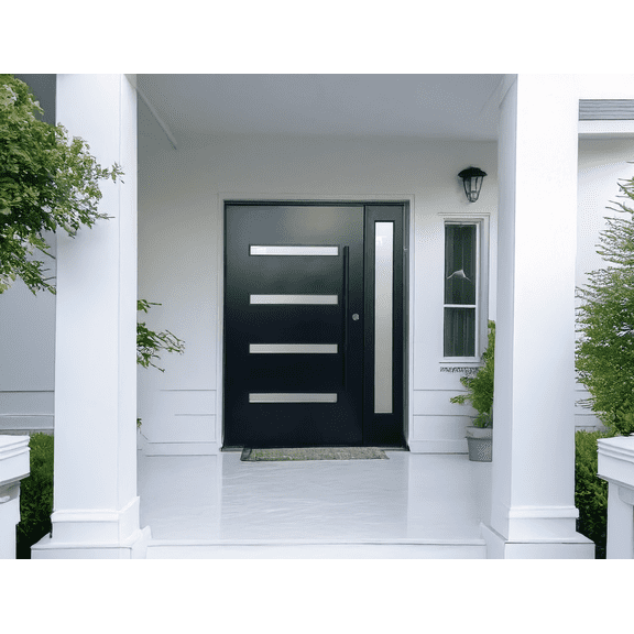 60" x 80" Environment Damage Resistant Polyurethane Composite Exterior Entry House Front Door, Openable Tempered Rain Glass Window, Left-Hand Double Door Inward Swing Black SKU:CT05