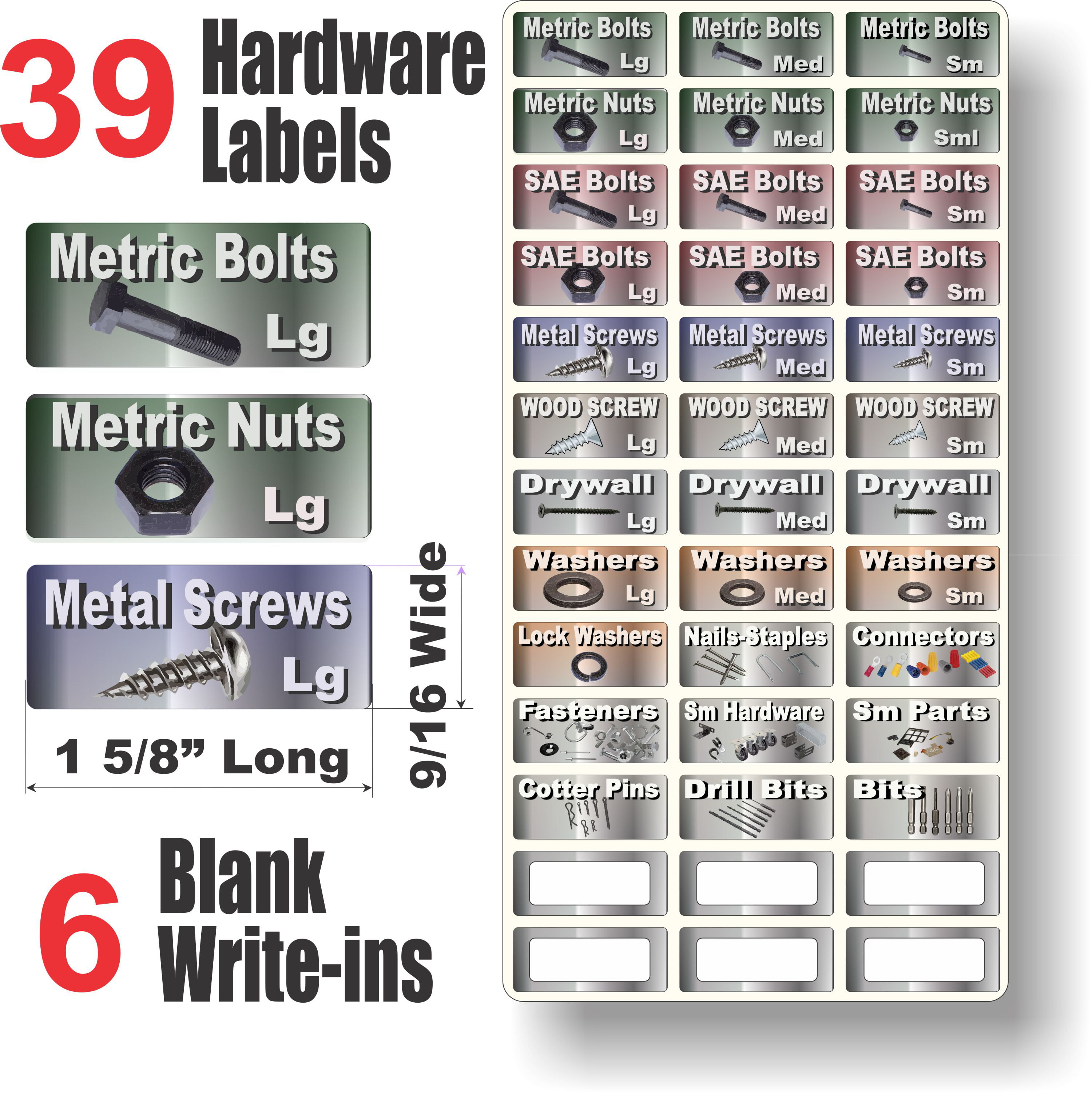 3 Sheet Set Garage Organizer Kit 83 Chrome Foil Decals for Bins and Storage 