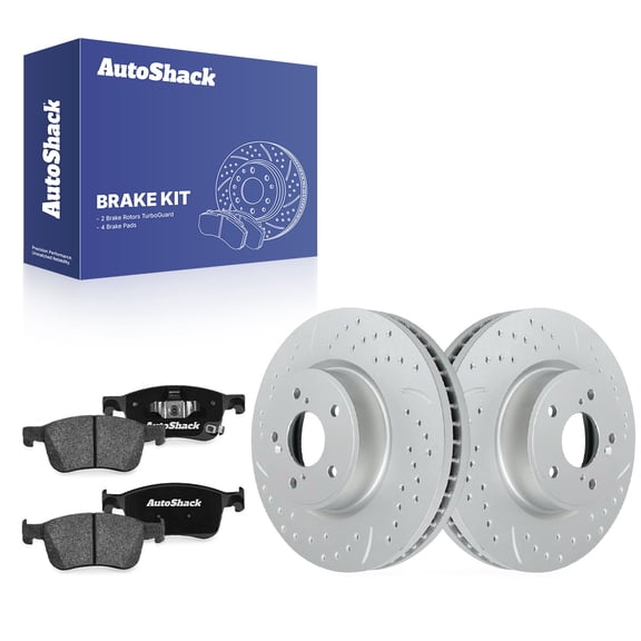 AutoShack Front Vented Drilled & Slotted Coated Brake Rotors Silver Matte Finish   Ceramic Pads 6-PC Brake Kit Replacement for 2022-2024 Honda Civic TurboGuard 11.1" (281.95 mm)