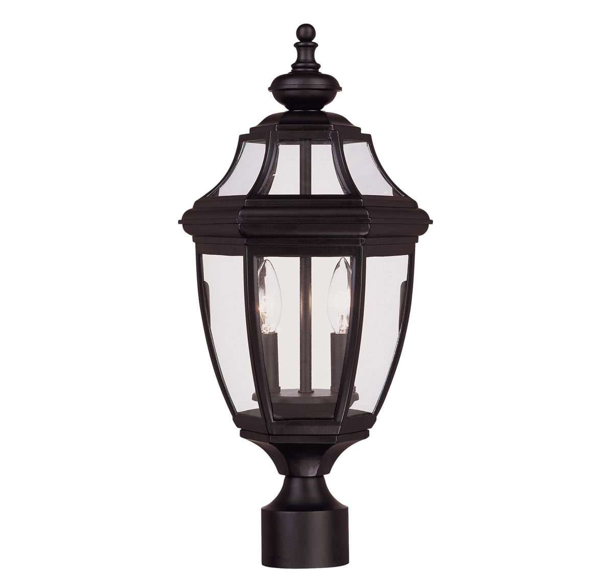 Outdoor Post 2 Light With Black Finished Candelabra Base Bulbs 10 inch