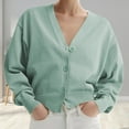 thumbnail image 2 of UYISJ Women's Cropped Cardigan V Neck Button Down Knitted Sweater Long Lantern Sleeve Coats Casual Solid Color Outerwear Green S, 2 of 6