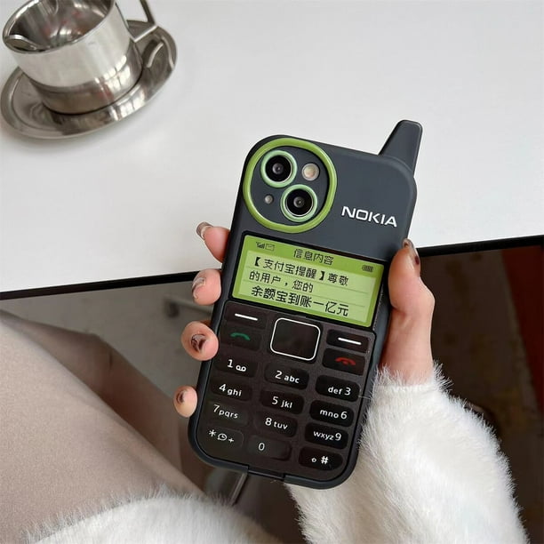 Funda con forma de teléfono 3D Retro para iPhone, carcasa negra con soporte de espejo Invisible, protección divertida de Corea, para iPhone 14, 13, 12, 11 Plus Pro Max Fivean unisex