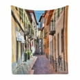 thumbnail image 1 of City Soft Flannel Fleece Blanket, Town of Alba Piedmont Northern Italy Narrow Stone Paved Street Among Colorful Houses, Cozy Plush for Indoor and Outdoor Use, 50" x 70", Multicolor, by Ambesonne, 1 of 6