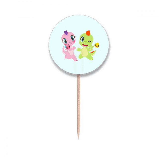 Dinosaur Kingdom Love You Toothpick Flags Round Labels Party Decoration