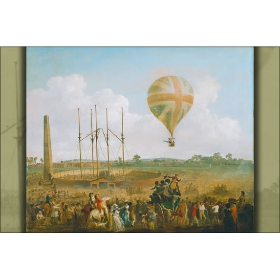 24"x36" Gallery Poster, Julius Caesar Ibbetson - George Biggins' Ascent in Lunardi' Balloon 1785