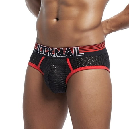 

iOPQO underwear For men Men s New Underpants Mesh Breathable Patchwork Sports Fitness Underwear Briefs Red + L