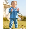 thumbnail image 3 of Toddler Baby Girls Clothes 4T Girls Fall Outfits 5T Girls Long Sleeve Peter-pan Collar Floral Top Pants 2PCS Set Blue, 3 of 6