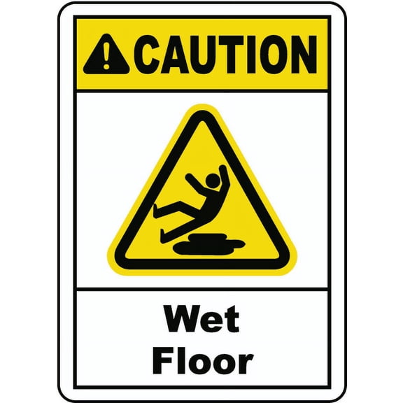 Vinyl Stickers - Caution Wet Floor Sign - Safety and Warning Warehouse Signs Stickers - 3.5" x 5" - 3 Pack