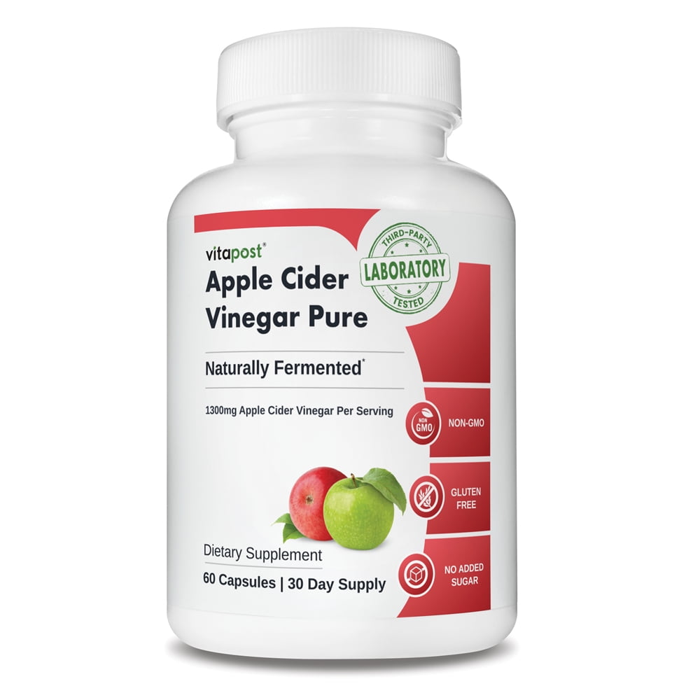 VitaPost Apple Cider Vinegar Pure Supplement, Naturally Fermented, No Harsh Taste - 60 Capsules